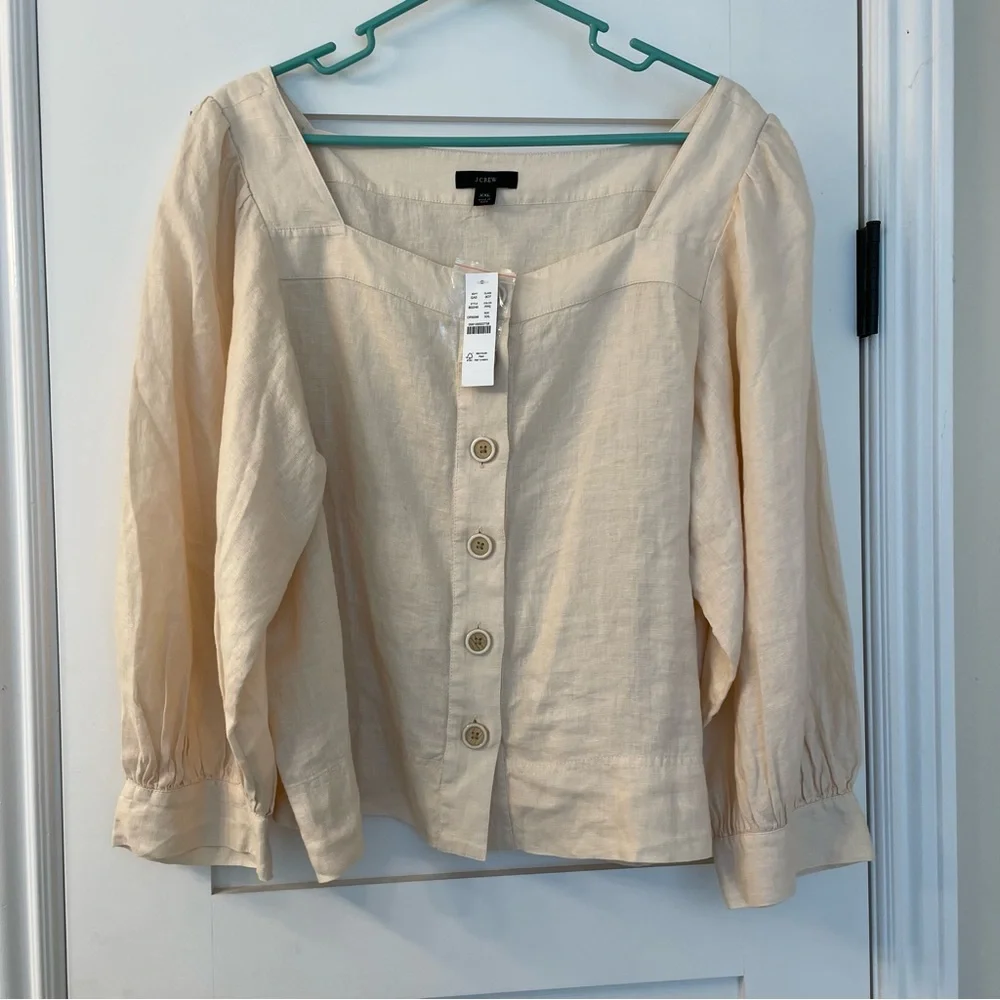 J.Crew Squareneck Button Front Linen Top NWT - Picture 2 of 8